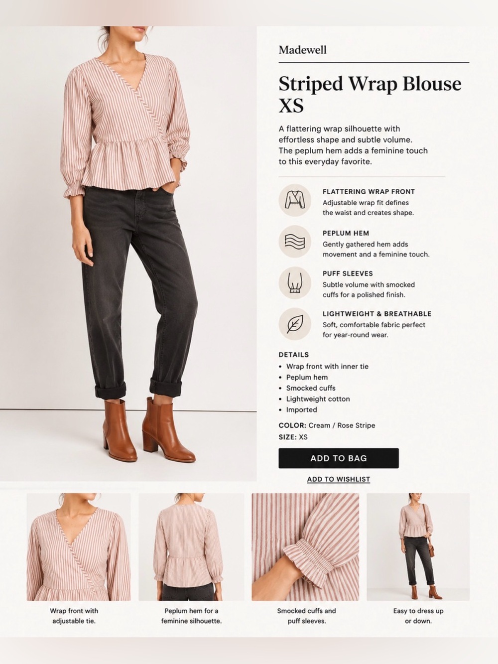 Madewell striped wrap blouse xs